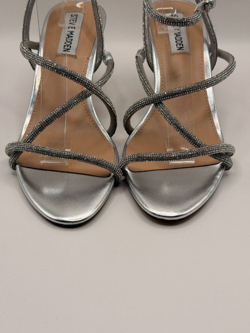 Steve Madden Womens Rexha Rhinestone Steap Silver High Heel Sandal Sz 7 - Picture 3 of 8
